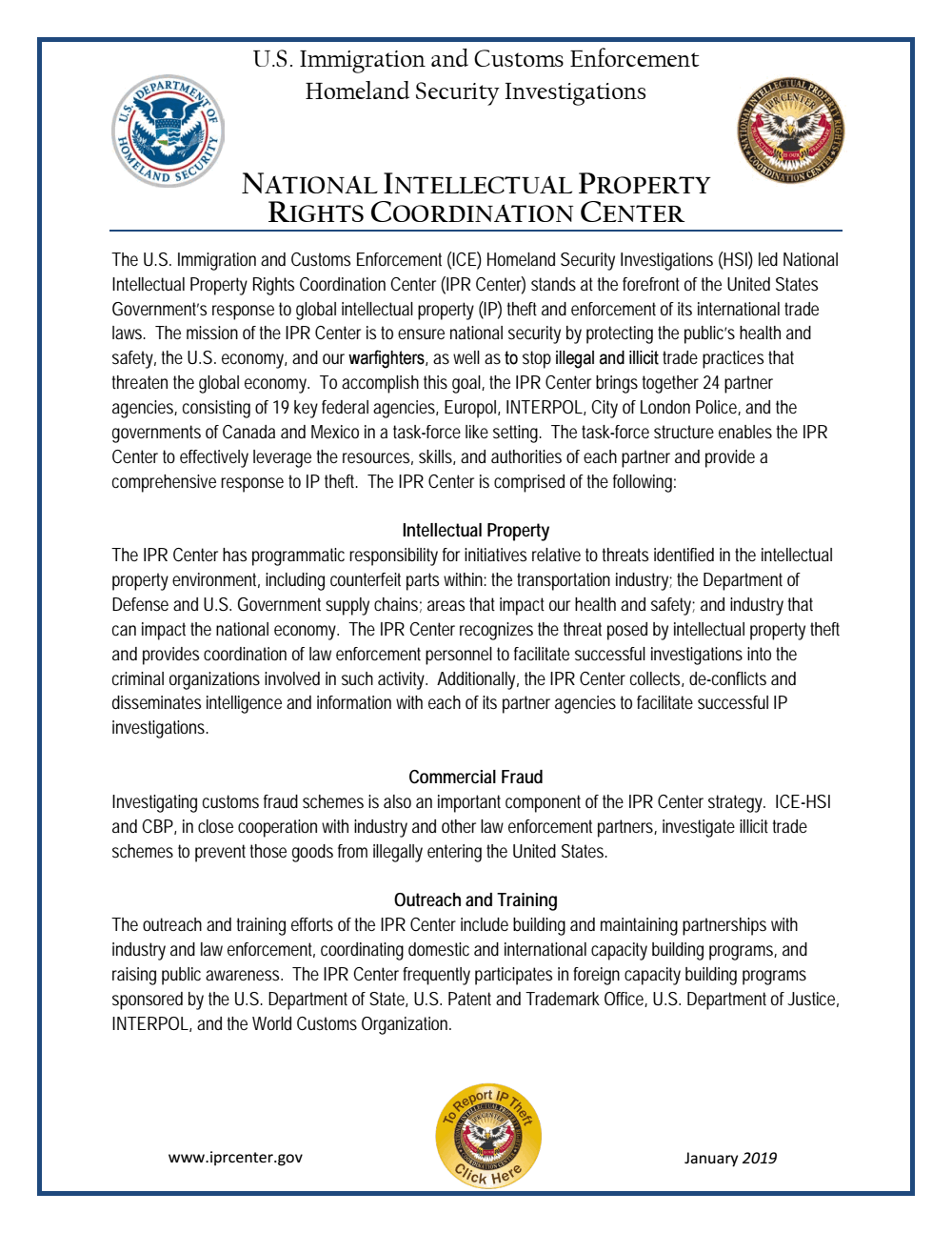 National IPR Center Fact Sheet — IPRCenter