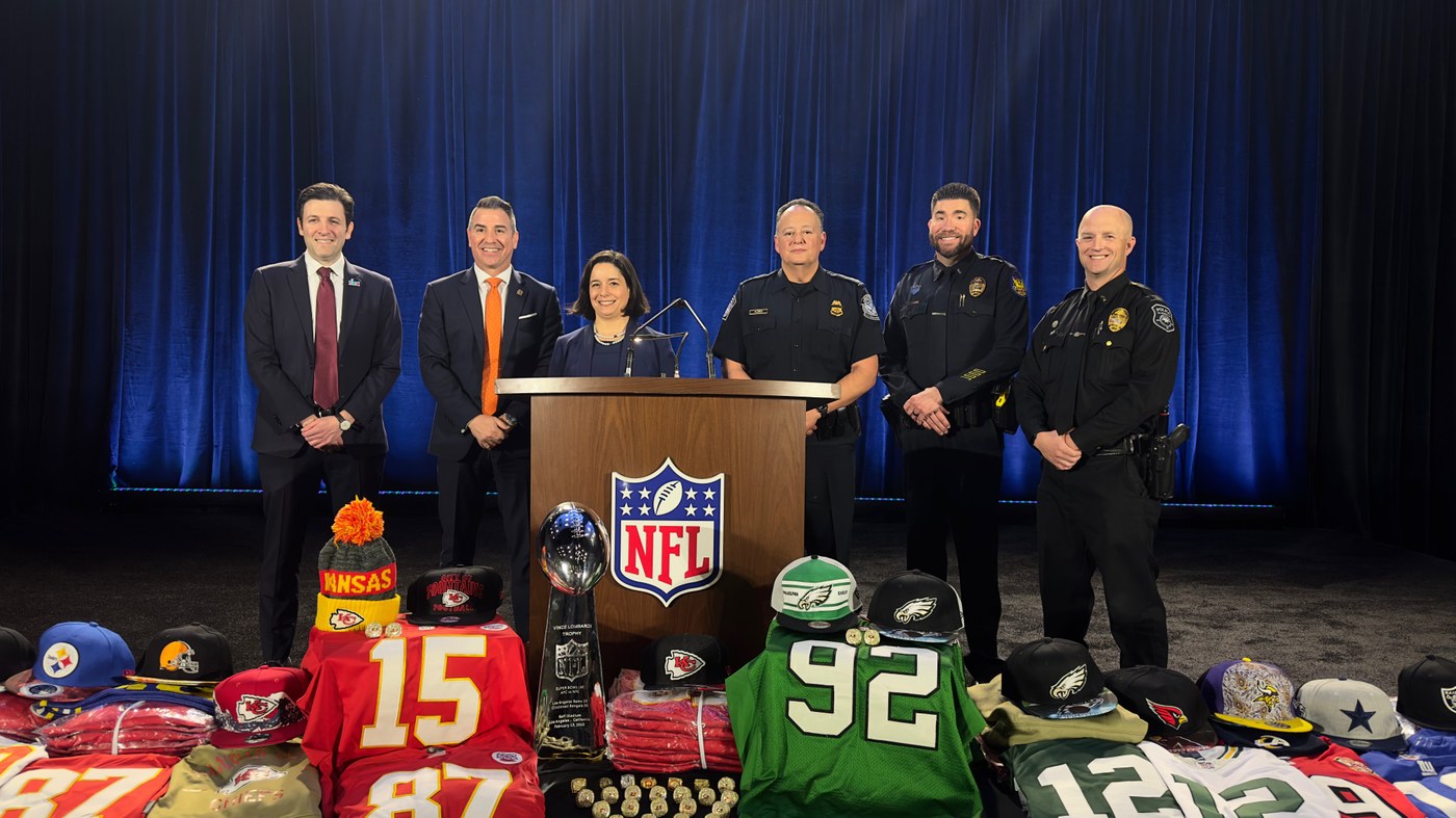 Law enforcement crack down on counterfeit Super Bowl merchandise